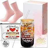 Maxcheck 6 Pcs Teacher Gifts for Women 2025 Teacher Appreciation Gifts 16 oz Teacher Cup with Lid and Straw Keychain Socks Makeup Bag Card and Gift Box