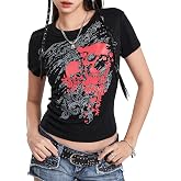 Fabumily Grunge Shirts Teen Girl Vintage Graphic Tee Y2k Top Emo Clothes | 2000s Goth Tops Women Mcbling Short Sleeve Fairy Grunge Aesthetic T-Shirts for Streetwear, Casual Days &amp; Going Out