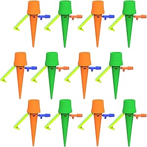 12 Pcs Automatic Plant Watering Spikes - Self Water Plants System Devices with Control Switch, Vacations Potted Waterers Stakes When Away