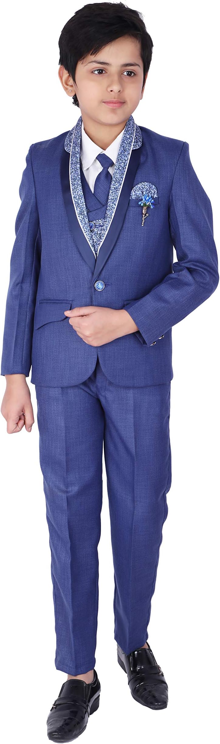 Fourfolds 5 Piece Coat Suit with Shirt Pant Blazer Waistcoat & tie for Kids & Boys