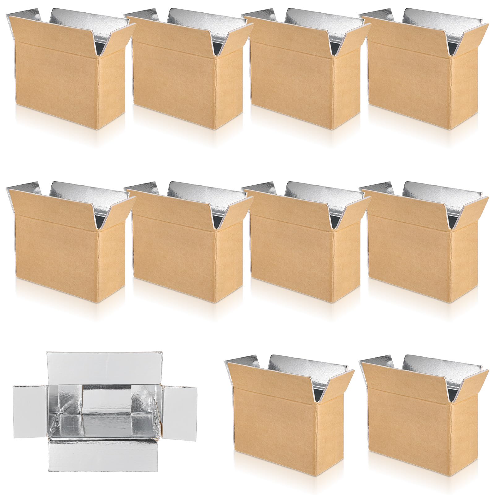 Photo 1 of 10 Pcs Insulated Shipping Box Cold Chill Double Insulated Carton with Foil Foam Cooler Boxes Delivery Moving Kits Foam Shipping Containers for Mailing Packing, Box Inside 8.66 x 4.52 x 6.3 in
