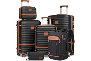 Joyway Expandable Luggage Sets 5 Piece, Lightweight Hard Shell Travel Suitcase Set with Spinner Wheels and TSA Lock, Black
