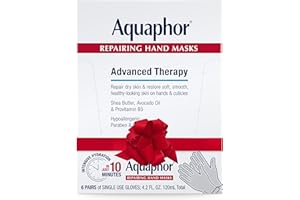 Aquaphor Repairing Hand Masks, Moisturizing Gloves for Dry Hands with Avocado Oil and Shea Butter, Holiday Gifts for Self Care, Pack of 6