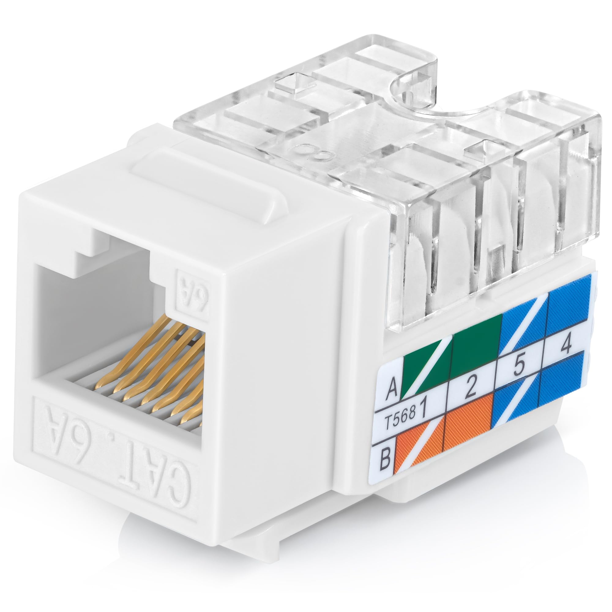 Photo 1 of Everest 90° Angled RJ45 Cat6A Keystone Jacks 10-Pack in White - Slim Profile Female RJ45 Connectors - Cat 6A Keystone Jack - Compatible with 90° Angled Speed Termination Tool - easyJACK (B094WB91H3)