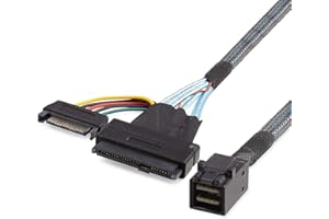 H!Fiber.com 12G Internal Mini SAS HD SFF-8643 to U.2 SFF-8639 NVMe SSD Cable with 15 pin Male SATA Power Connector, PCIe 4.0,