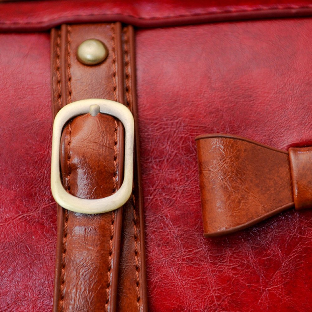 Women\'s Vintage Flap-Over PU Leather Messenger Bag Shoulder Satchel Handbags (One Size, Burgundy)