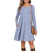 YVH Women's Long Sleeve T-Shirt Dress Casual Loose Fit Swing Dress for Fall Winter with Pockets