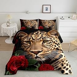 Erosebridal Red Rose Cheetah Bedding Set, Cat
