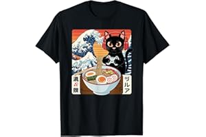 HTUANBAQ Ramen Cat Tshirt Gamer Kawaii Funny Retro Japanese Gaming T-Shirt