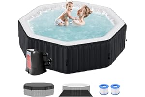 GLONERLE Inflatable Hot Tub, 4-6 Person Large Polygon Blow Up Portable Hot Tub, Leak-Proof PVC Outdoor Spa with 130 Air Jets, Heater Pump and Insulated Cover, 77” X 77”X 25”