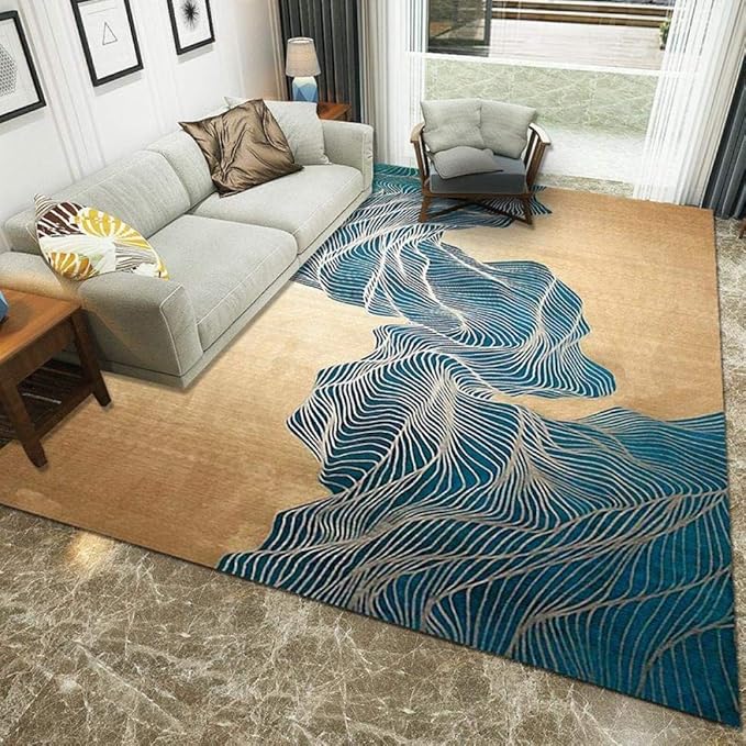 AMYZ Extra Large Living Bedroom Modern Rug Creative Sapphire blue gold
