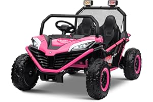 ALINUX 24 Volt 10AH Ride on Car UTV 2 Seater, Kids Electric Car, Metal Frame, Brake&Gas Pedal, EVA Tires, Bluetooth,Pink