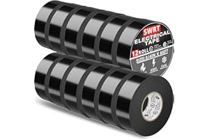 SWRT 12 Pack UL/CSA Listed Black Electrical Tape 7 mils -600V, 0.75 in x 66 FT Electric Tape Flame Retardant, Strong Adhesive, for Home DIY Electrical Repairs Professional Installations