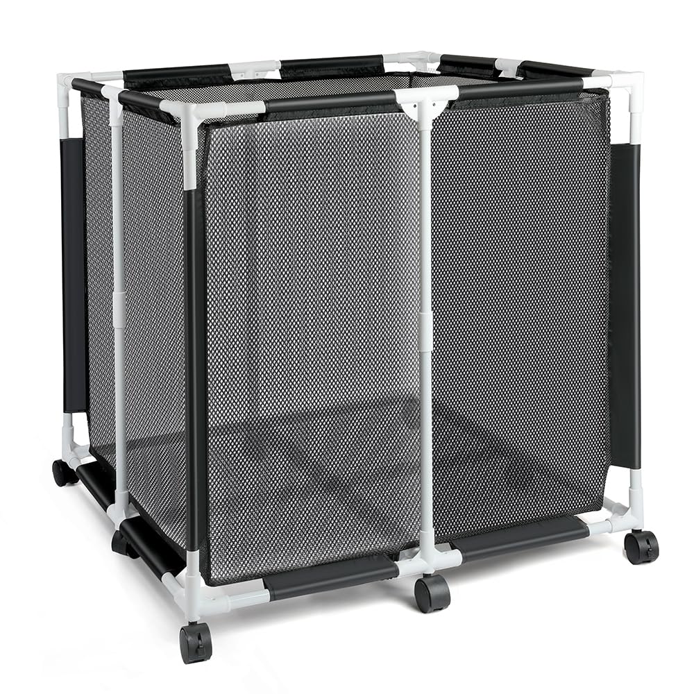 Photo 1 of Cosaving Pool Storage Bins Containers Rolling Pool Storage Cart Organizer with Nylon Mesh Basket Large Capacity with Iron Tube Black 32" L x 32" W x 33" H Black