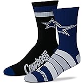 FBF - Official NFL Duo Adult Team Logo & Colors Crew Dress Socks Footwear for Men and Women Game Day Apparel - 2 Pack