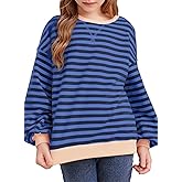 blibean Girls Cotton Long Sleeve Sweathirts Striped Color Block Tops Size 6-15 Years
