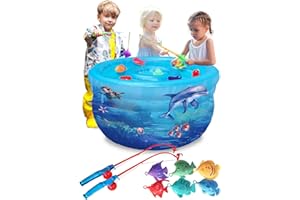 SplashEZ Baby Water Table, Kids Outdoor Water Table, Toddler Outside Inflatable Activity Playset with Fishing Game Pole & Toys for Toddlers, Splash Pond for Summer, 9 Piece Outdoor Toy Set
