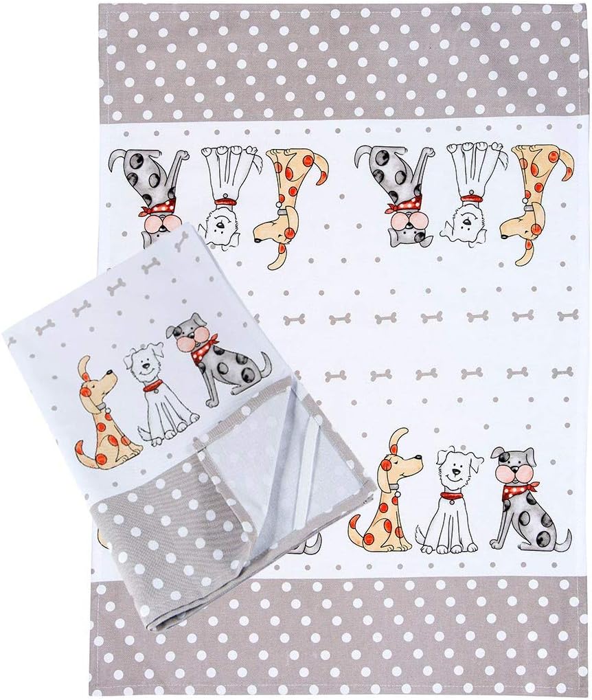 SPOTTED DOG GIFT COMPANY Tea Towels for Kitchen Pack 2 pcs Dish Towels 100% Cotton Absorbent, 70 x 50cm