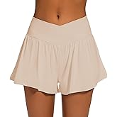 ZKIEYS Womens Crossover Athletic Shorts Wide Waistband Flowy Tennis Sports Skorts with Pockets