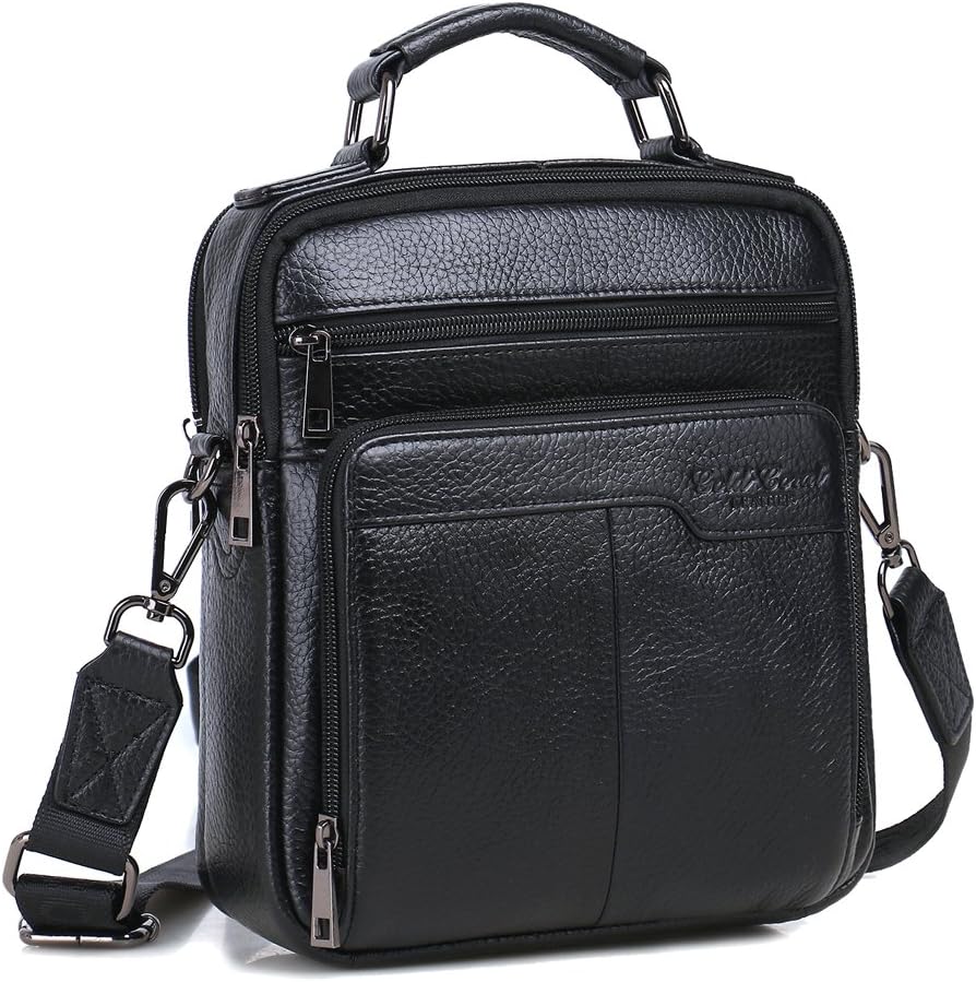 Langzu Handmade Mens Leather Messenger Shoulder Bag Ipad Bag Handbag (black)