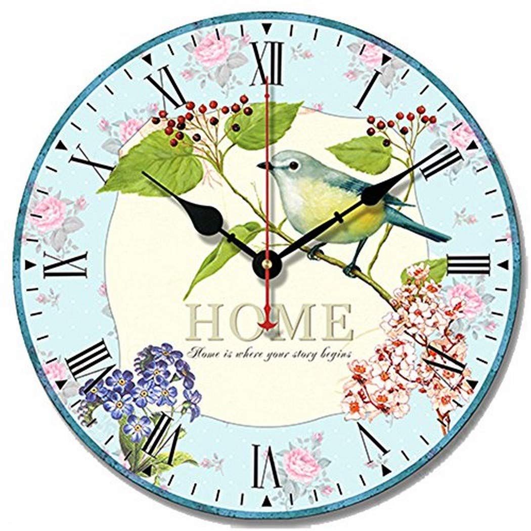 SWHONG Wall Clock Silent Non-ticking 12 Inch/30cm,Clocks for Living Room Office Kitchen, Wooden Silent Home Wall Clocks Colorful