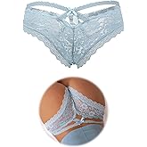 ohmydear Women's Plus Size Sexy Lace Thong Floral Underwear Criss Cross Bikini Panties Tangas Briefs XS-4XL