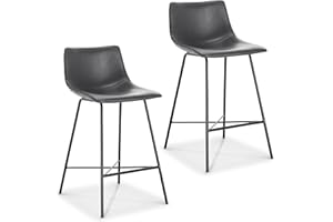 POLY & BARK Poly and Bark Counter Stool 24 inches - Counter Height Bar Stools Set of 2 - Sturdy Kitchen Stools with Backs - Comfortable Bar Chair - Modern Countertop-High Chairs, Kitchen Island Barstools – Grey