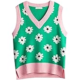 Hyipels Women's Sweater Vest,Y2K Sleeveless Pattern Preppy Style Knitted Crop Tank Top for Girl