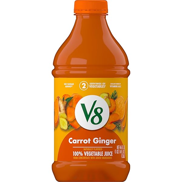 V8 CARROT GINGER 100% VEGETABLE JUICE, 46 FL OZ BOTTLE