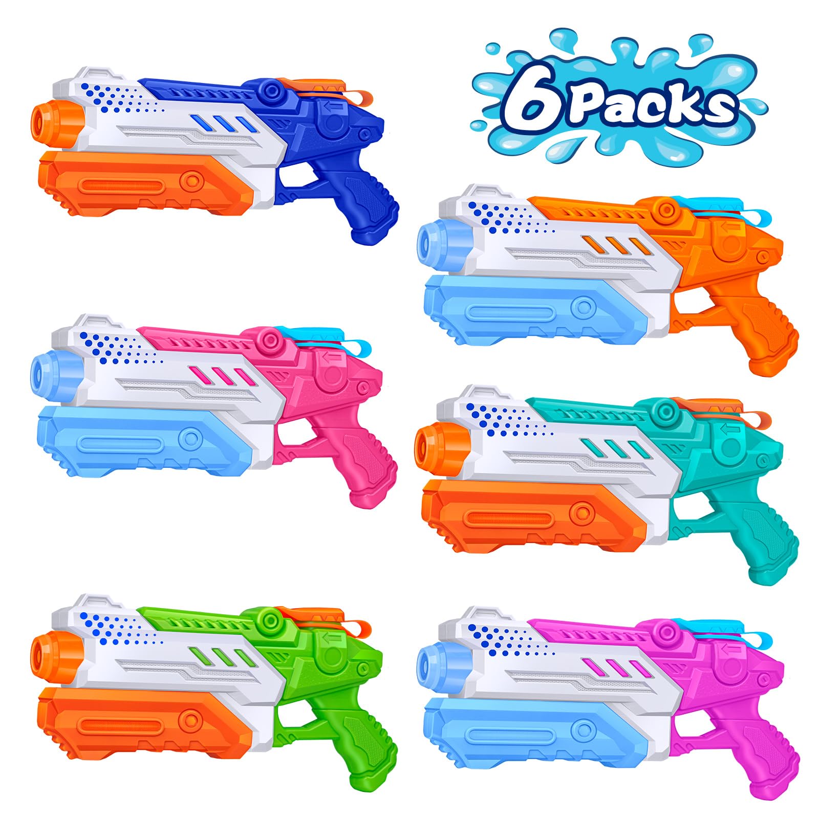 RONSTONE 6 Pack Water Guns for Kids Adults- 300ml Capacity Super Water Gun, 25-30 ft Long Range Water Pistols,Summer Outdoor Swimming Pool Garden Party Fighting Toys for Boys Girls