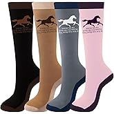 Bonuci 4 Pairs Horse Riding Socks for Women Long Equestrian Knee High Socks Novelty Horse Riding Gift for Cowgirl Derby Lover Christmas Birthday