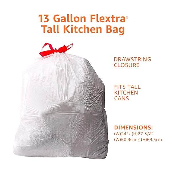 AMAZON BASICS FLEXTRA TALL KITCHEN DRAWSTRING TRASH BAGS, 13 GALLON, 120 COUNT