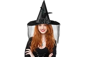 Landisun Halloween Women Witch Hat witches hats for women Adult Wicked One Side Veils (Half Veil) Costume Cosplay Party Girl