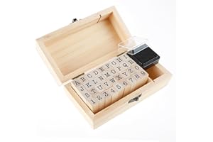 AHQIZFX 36 Pcs Letter Number Stamps, Small Wooden Rubber Stamps Vintage Alphabet Letter Number Set Craft Ink Stamp Stamper Seal Set with Storage Box for Scrapbooking Envelope Card Making 0.2 Inch