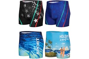 KANAV 4 Pack Men's Athletic Swim Jammers Quick Dry Square Leg Swim Briefs Competitive Swimsuit