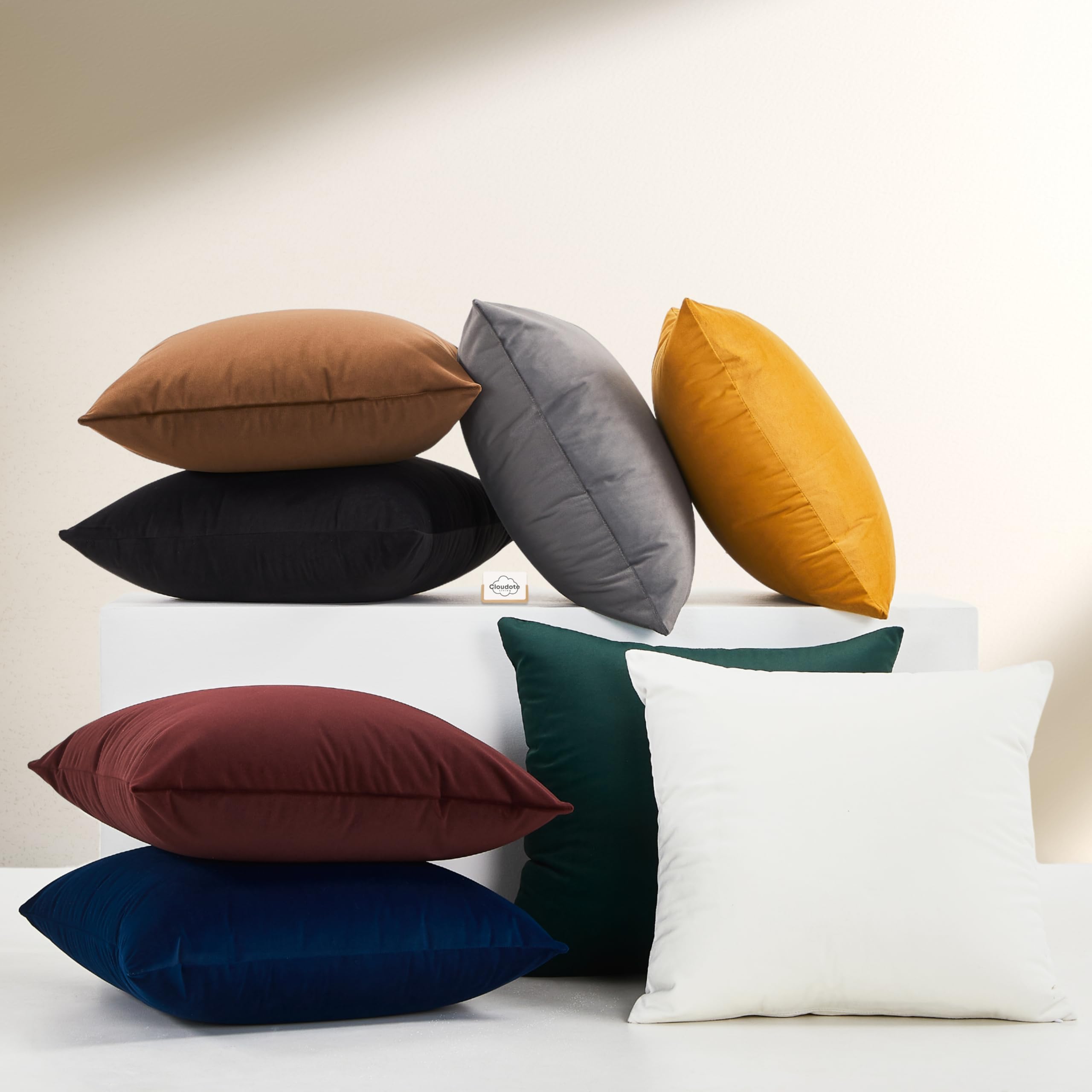 Photo 1 of CLOUDOTE Solid Color Velvet Throw Pillow with Insert Included (Black, 20"x20"), Decorative Pillow for Sofa, Couch, Bed, Chair Cushion