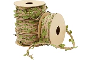 Juvale Burlap Leaf Ribbon - Jungle, Safari & Fairy Party, Enchanted Forest Decor, Vines for Crafts (4 Rolls, 65.6 Ft Total)