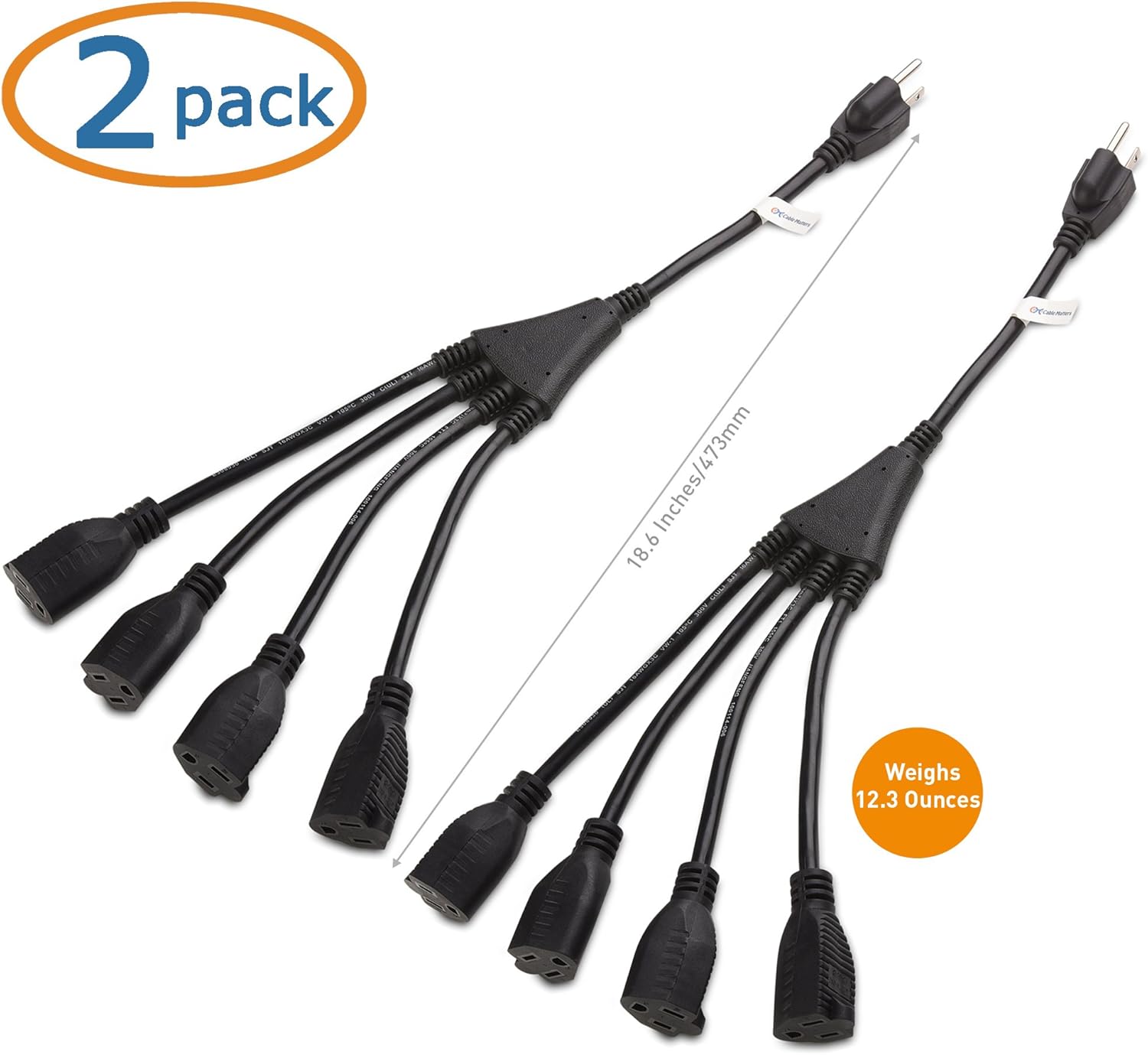 Cable Matters 2-Pack 4 Outlet Power Splitter Cord (Power Cord Splitter) 1.5 Feet: Home Audio & Theater