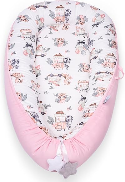 YGJT Baby Nest Pod 100% Cotton Lounger for Newborns Lovely Deer Pink