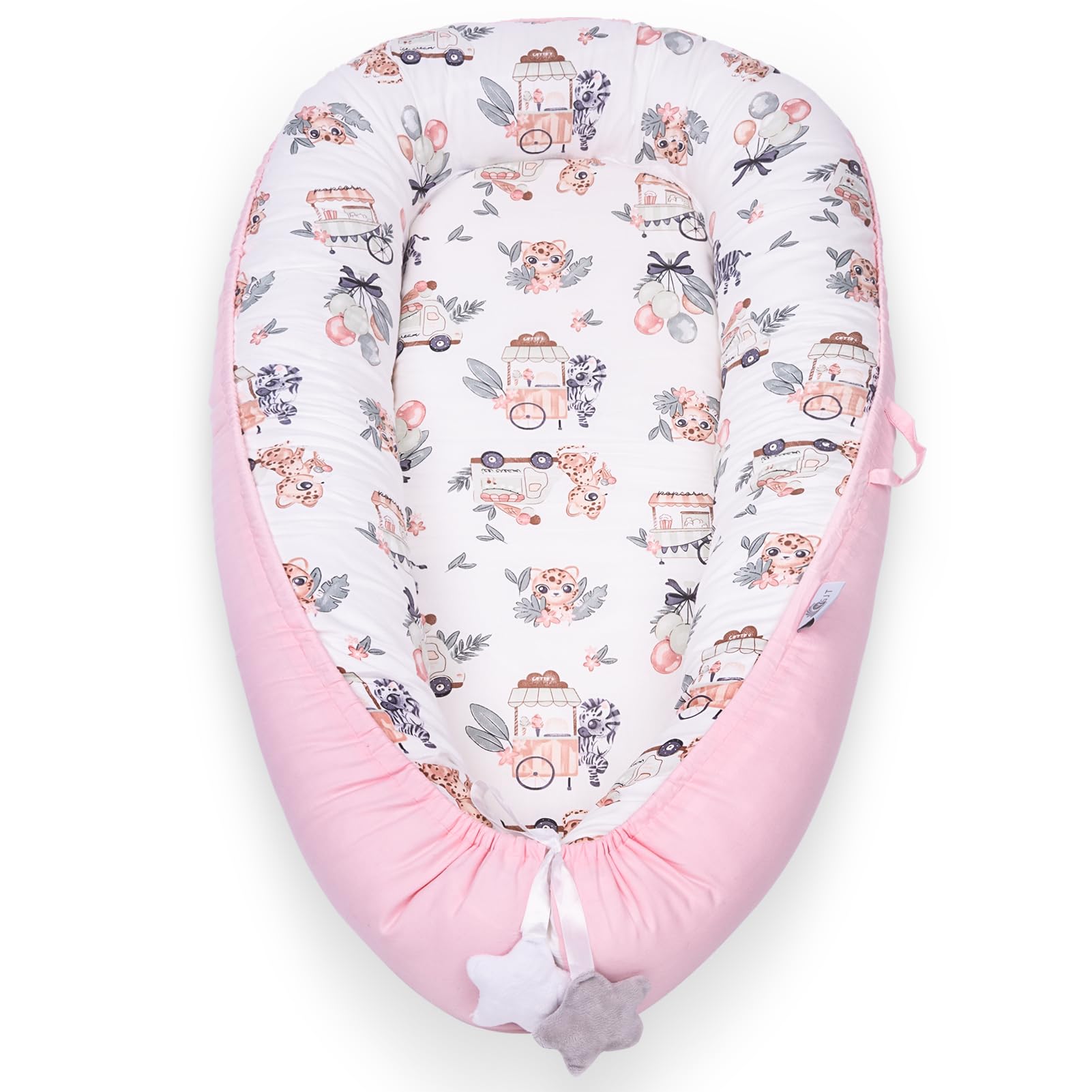 YGJT Baby Nest Pod for Newborn, Baby Lounger for 0-12 Months Boys Girls, 100% Cotton Baby Nest, Baby Essentials for Newborn, Baby Gifts (Lovely Deer Pink)