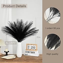 U-LIAN 36PCS Black Faux Pampas Grass 21.7
