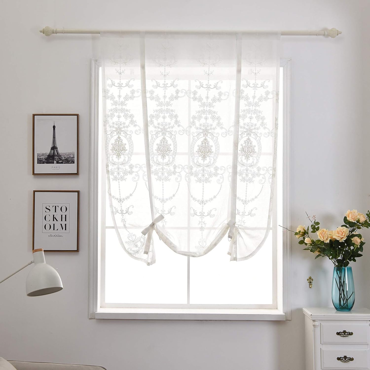 Qucover Cafe Net Curtains White Semi Transparent Sheer Window