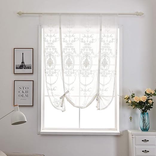 Qucover Cafe Net Curtains White Semi Transparent Sheer Window