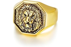 MIVEIVIA Lion Head Ring for men Lion Hair ring Stainless Steel Hip Hop ring for Men Vintage Animals Rings Iced Out Jewelry Punk Ring Club ring Heavy Metal ring for Boys