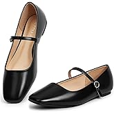 MUSSHOE Mary Jane Flats for Women: Comfortable Soft Square Toe Ballet Flats - Chic Memory Foam Dressy Shoes with Adjustable Strap - Non-Slip for Office Work & Everyday Wear