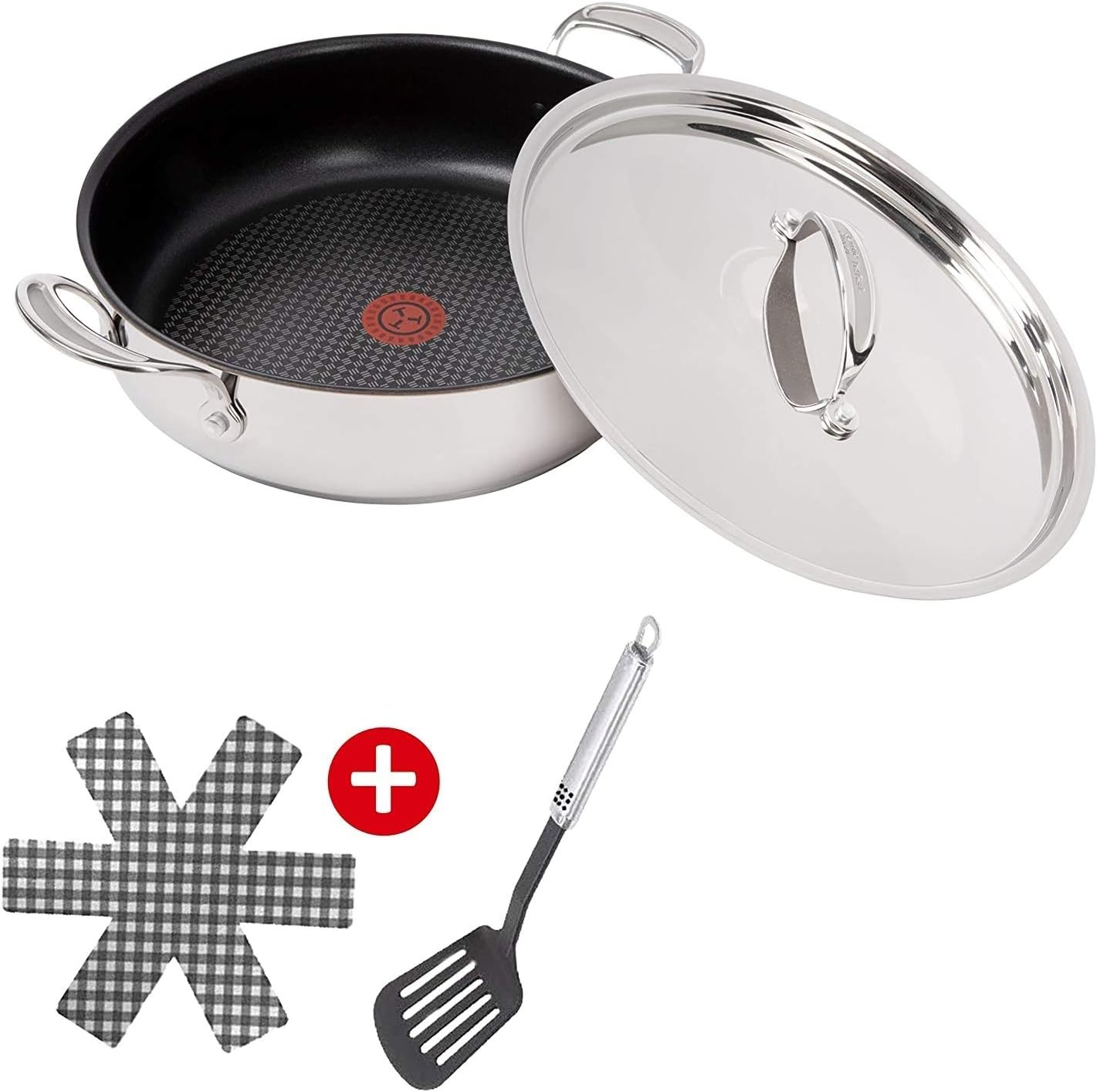 Tefal E89726 Jamie Oliver Servierpfanne Induktion 30cm mit Deckel 4 tlg, Testsieger sehr gut, Servier-Bratpfanne Antihaft-beschichtet, hoher Rand, Backofen-fest, Spülmaschinenfest, für alle Herdarten