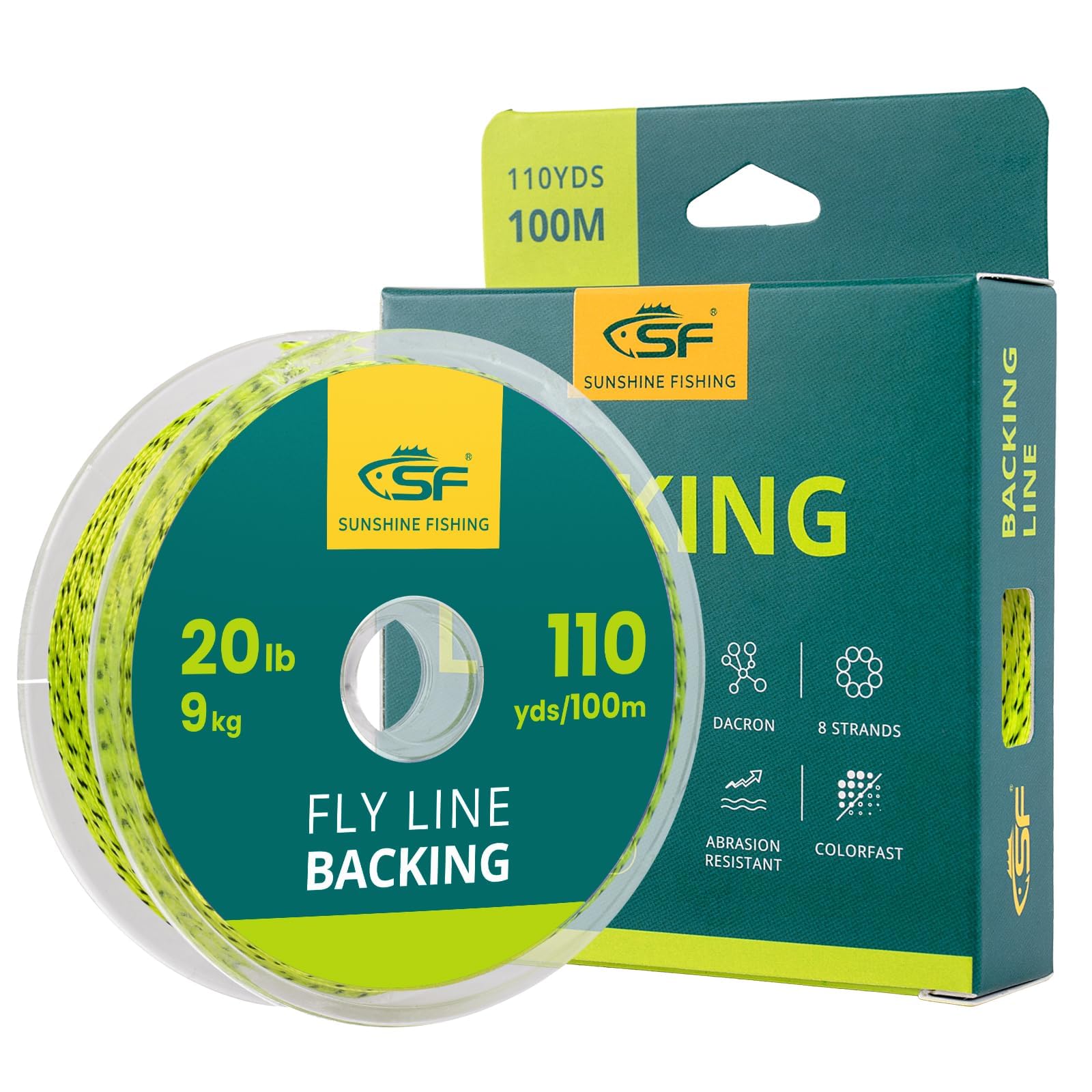 SF Braided Fly Fishing Trout Line Backing Line 20LB 100m/108yds Fluo Yellow/Black
