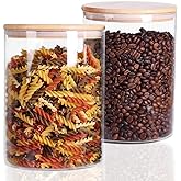 CZFWin Set of 2 Glass Flour Container with Airtight Bamboo Lid, Large Food Jar with Wooden Lid for Storage Flour, Sugar, Cookies, Rice, Coffee Beans(3L)