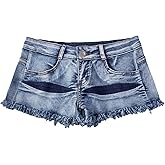 MUYDZ Women's Sexy Summer Cutting Torn Low Waist Hot Pants Nightclub Beach Denim Shorts