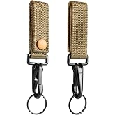Uxcell Belt Keeper Key Ring, Nylon Webbing Strap Hanging Gear Buckle with Snap Key Holder, Khaki 2 Pack